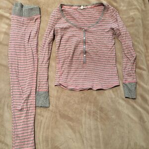 Victoria's Secret Pink and Gray Striped Women Pajama Set XS